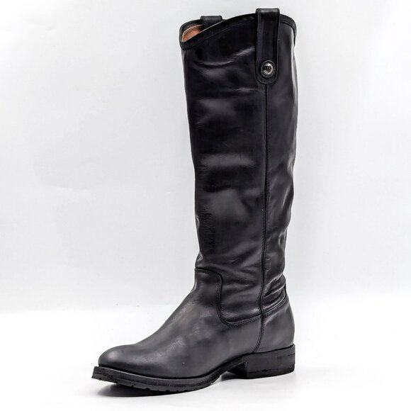 Frye Women Melissa Button Black Leather Equestrian Riding Lug Sole Boots Size 6 - Picture 6 of 11